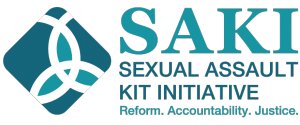 Official logo and tagline for: SAKI. Sexual Assault Kit Initiative | Reform. Accountability. Justice.